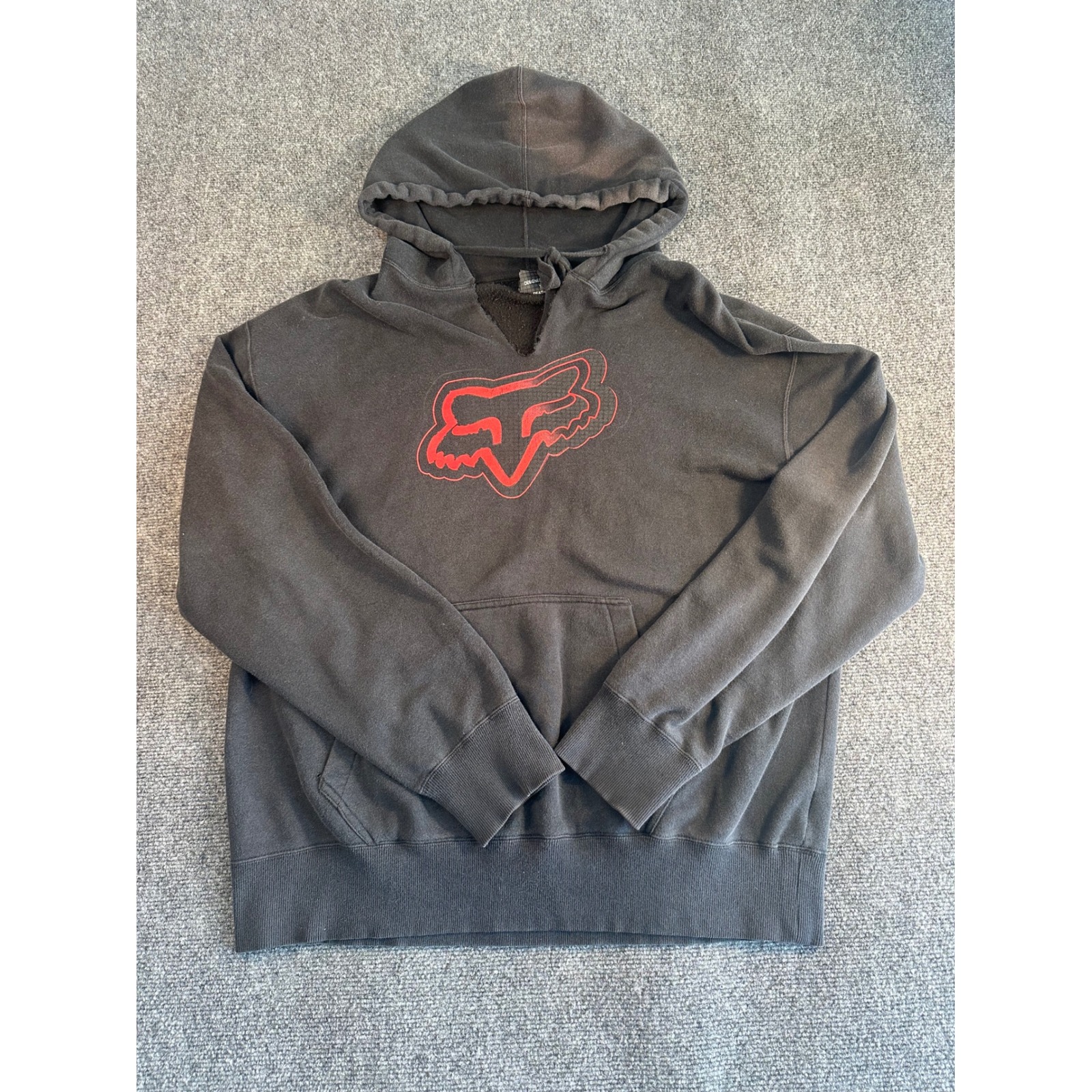Fox Racing Mens Xl Faded Black Red Outline Logo Pullover Hoodie Sweatshirt